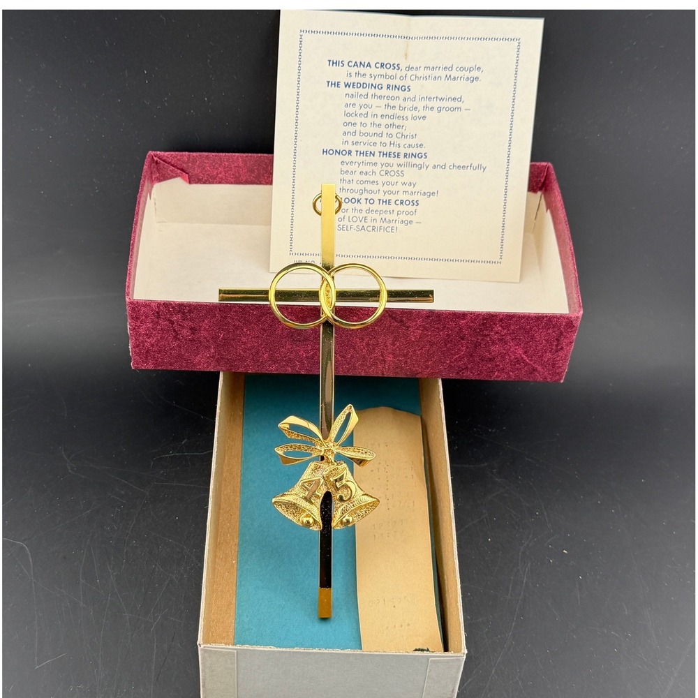 Vintage Cana Cross: 45th Wedding Anniversary, Gold Tone, Wall Hanging with Box